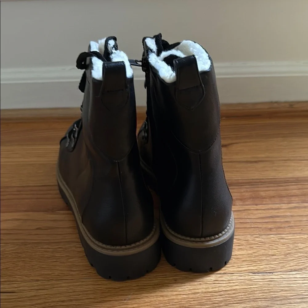 NEW Style & Co Women 11 Women's Black Grommet Tie Faux Sherpa Rugged Boot